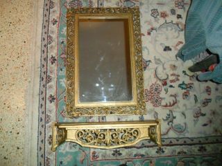 Vintage Homco Plastic Resin Ornate Wall Sconce Shelf & Mirror Combo Set