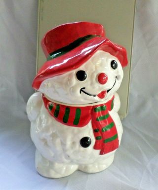 Ceramic Red Hat/scarf Frosty The Snowman Cookie Jar 8914