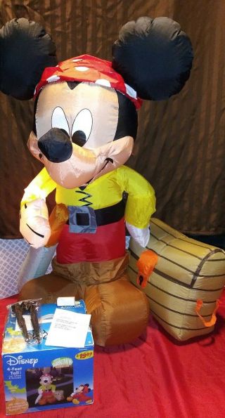 Vintage Disney Mickey Mouse 4 Foot Pirate Lighted Airblown Halloween Inflatable