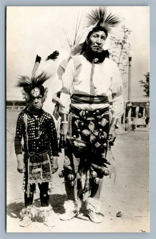 American Sioux Indians Strong Talk & Grandson Vintage Real Photo Postcard Rppc