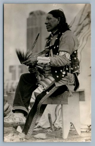 American Indian Sioux Warrior Vintage Real Photo Postcard Rppc