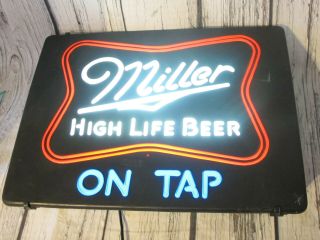Vintage 1983 Miller High Life Beer On Tap Light Up Sign Faux Neon 20 " X 15 "