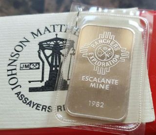 Vintage 1982 Johnson Matthey Escalante Mine 1oz.  999 Silver Bar W Assay