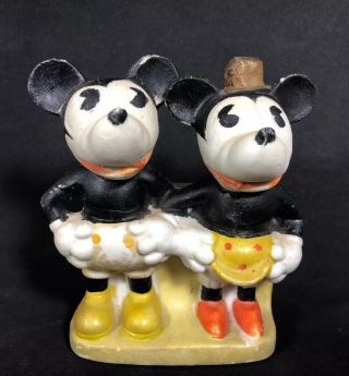 Mickey & Minnie Mouse 1930’s Bisque Walt Disney Double Toothbrush Holder 13l