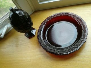 Vintage Avon Ruby Red Glass 2 Piece Egg Candy Dish & Cape Cod Pie Plate