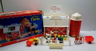 Vintage Fisher Price Little People 915 Complete Farm People Accessories & Box M