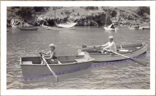 1930s Santa Catalina Island Avalon Bay Young Girls Rowing In Row Boats Photo