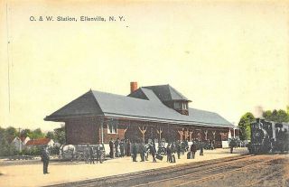 Ellenville Ny O.  & W.  Railroad Station Train Depot Postcard
