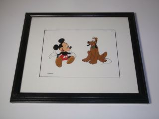 Walt Disney Serigraph Cel Print Mickey Mouse Pluto Framed