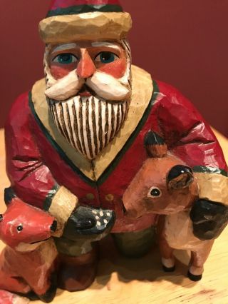 Tate Hand Carved Wooden Santa With Fox And Reindeer 2