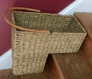 Handmade Woven Wood Wicker Stair Step Basket With Handle 18 " Long