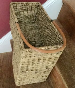 Handmade Woven Wood Wicker Stair Step Basket With Handle 18 