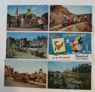 6 Vtg Disneyland Postcards Frontierland Main Street Casey Jr Train Band