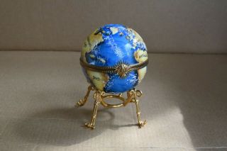 Vintage Limoges French Figural Trinket Box – Large Globe With Separate Stand