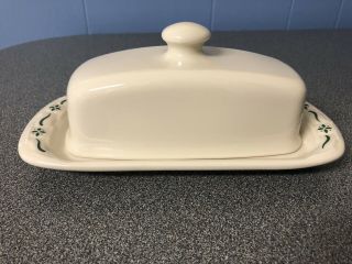 Longaberger Pottery Heritage Green Butter Dish With Lid
