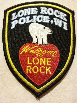 Wisconsin State Lone Rock Police Patch - Red Heart - Bear - Old
