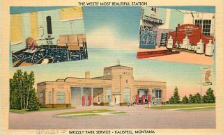 Linen Roadside Postcard Grizzley Park Gas Station,  Kalispell,  Montana Ca 1930s