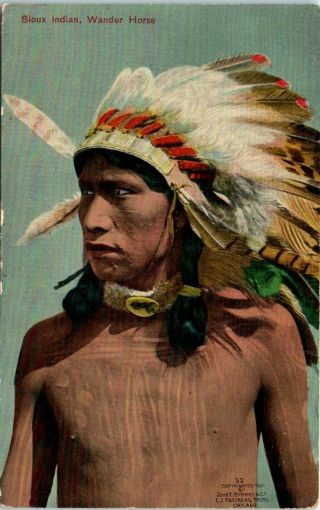 1910s Native American Postcard Sioux Indian Wander Horse Byrnes Copyright 1901