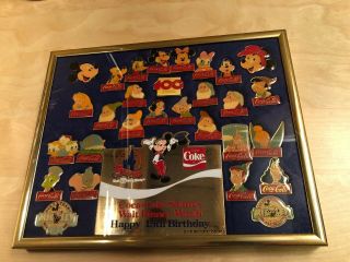 Coca Cola Salutes Walt Disney World Happy 15th Birthday 29 Pin Set 1986 Framed