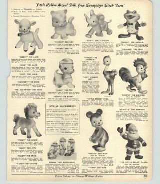 1954 Paper Ad Rempel Rubber Toy Doll Santa Roofus Rooster Gremlin Froggy Bear