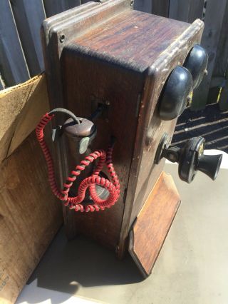 Antique Western Electric Crank Wall Wood Wooden Telephone With Box