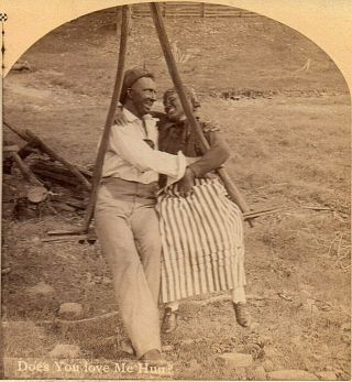 63144.  Circa 1890 Real Photo Stereoview Svc " Does You Love Me Hun? " Black Face