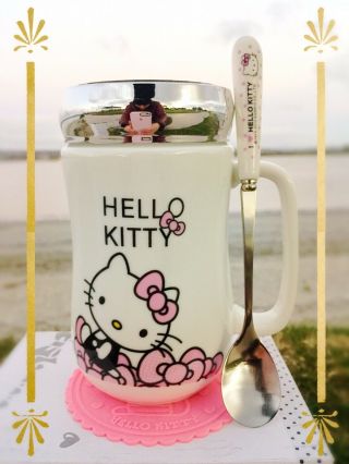 Hello Kitty Cute Ceramic Coffee Mug C/w Top,  Spoon & Coaster 500ml