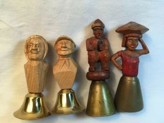 Two Couples Hand Carved Wood Figural Bells