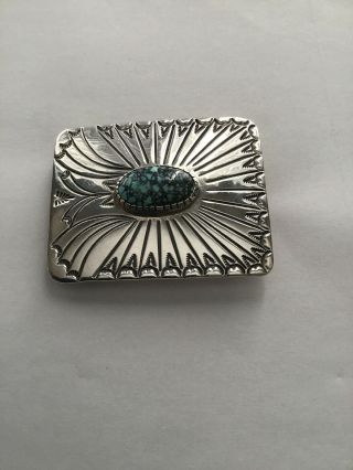 Vintage Tony Guerro Sterling Belt Buckle Western Style Turquoise