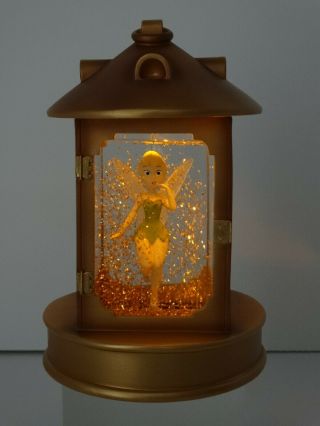 Disney Tinker Bell Light Up Lantern Snow Globe W/ Gold Pixie Dust Glitter - Euc