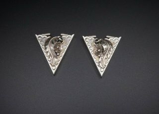 Ornate Vintage Western Navajo Style 3D Cowboy Silver Collar Tips Set Pair M845 2