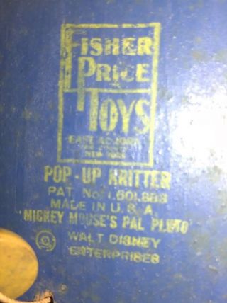VINTAGE FISHER PRICE DISNEY 1930 ' s PLUTO POP - UP KRITTER WOOD MECHANICAL TOY 2