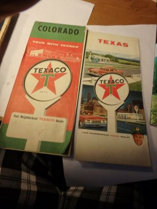 2 Texaco Oil Road Maps - Texas 1950 & Colorado 1950