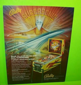 Supersonic Pinball Flyer Bally 1979 Promo Advertising Art Sheet 1 - Sided