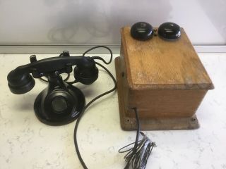 Antique Western Electric Wall Hand Crank Telephone With Desk Phone B1 And E1