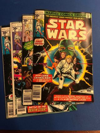 Star Wars S 1 2 3 4 Marvel Comics 1977 Newsstand Vf,  Bagged & Boarded