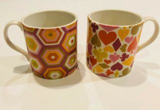 Set 2 Jonathan Adler Coffee Mugs Geometric & Hearts Diamonds Clubs Spades Pink