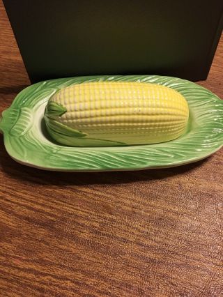 Vintage Bresolin Corn Cob Butter Dish Hand Painted