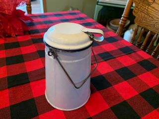 Vtg Black & White Enamelware Canister Bale Wire Handle Country Farmhouse Kitchen