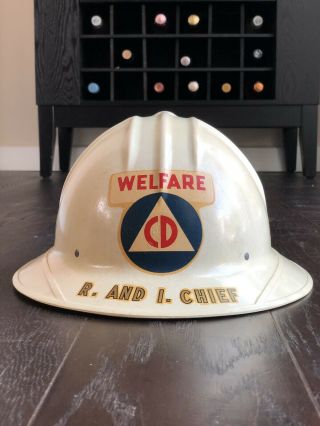 Vintage 1950s Jackson Safety Hat Fire Helmet Southbridge Ma Chief Welfare Cd