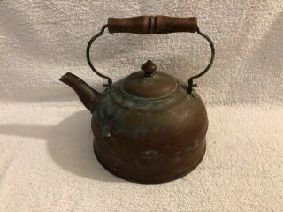 Vintage Paul Revere Ware Copper Tea Pot Kettle With Wood Handle