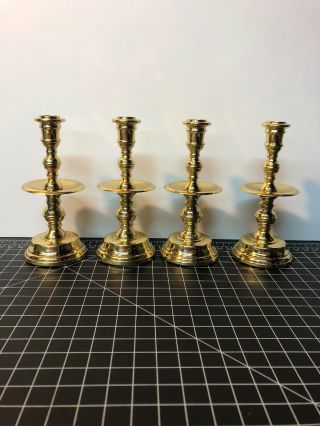 Set Of 4 Golden Brass Candle Sticks - 5” Made In India Candle Holder Mini Candle