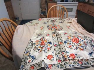 Vintage Embroidered Silk Mandarin Jacket Kimono Robe Decoration Piece One Size