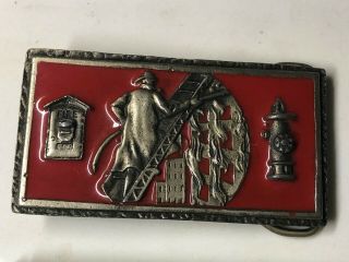 Vintage Tiffany Studio York Firefighter Rescue Metal & Enamel Belt Buckle