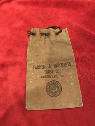 Vintage Canvas Bank Deposit Bag From Farmers & Merchants Trust In Greenville Pa.