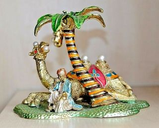An Enamel & Gold Gilt Camel Arab Oasis Desert Scene Trinket Box