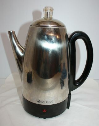 Vintage West Bend Percolator Coffee Pot Stainless Steel 12 Cup