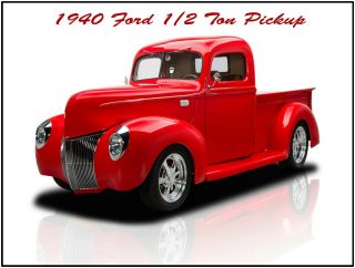 1940 Ford Pickup Truck Hot Rod Metal Sign: Fully Restored