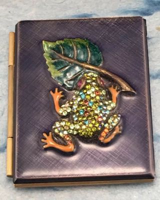 Jay Strongwater Hinged Pocket Frame Holds Two Pictures Jeweled Frog Cover 2x2.  5 "