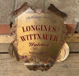 Rare Vintage Longines Watch Sign Dealers Plaque Advertising Sign 8 Inches Stand